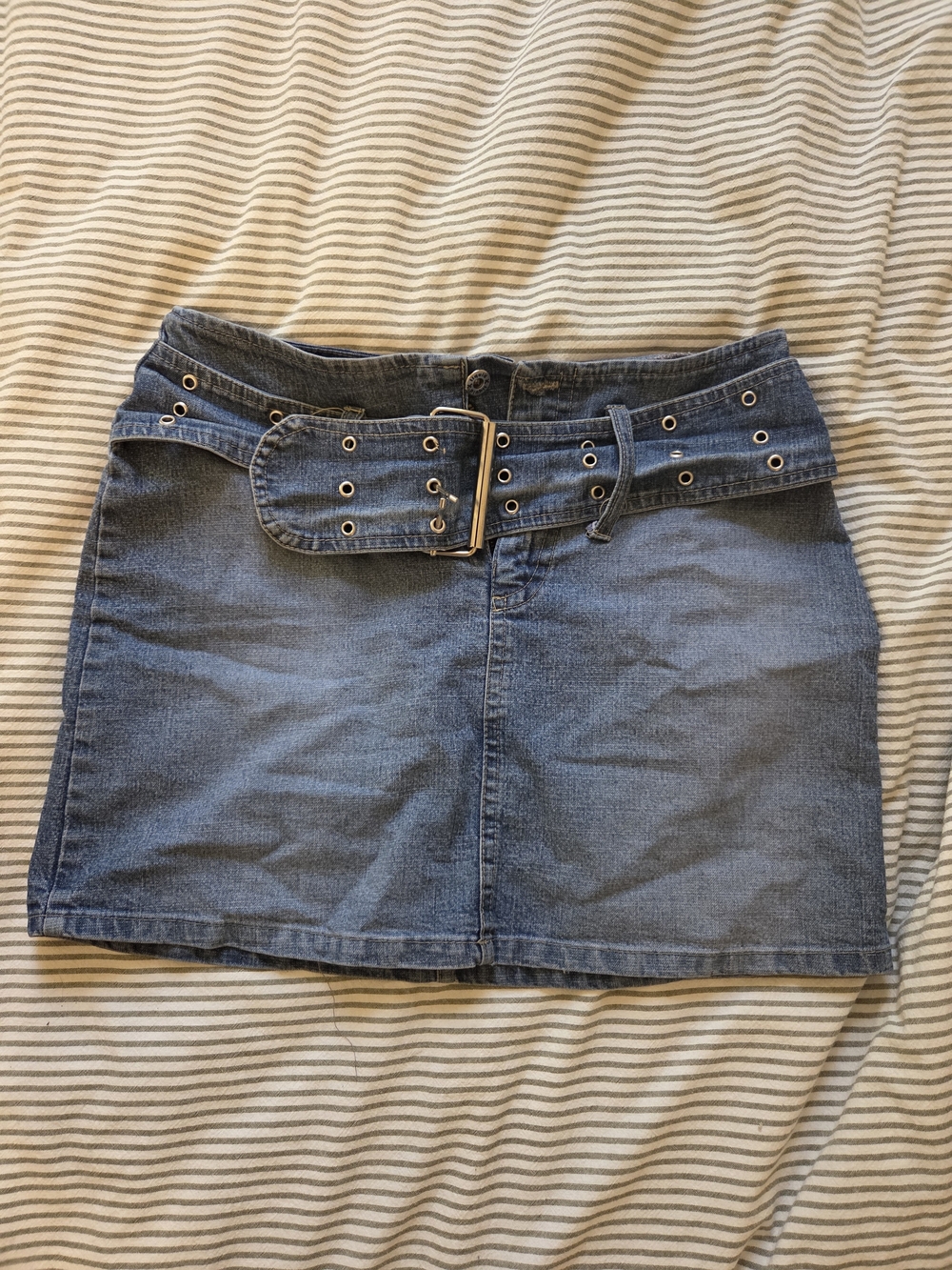 Light Wash Denim Mini Skirt with  Belt - Made In MTL